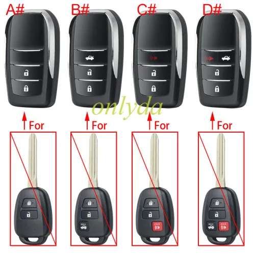 For Toyota 2/3/2+1/3+1 button Modified remote key blank , pls choose