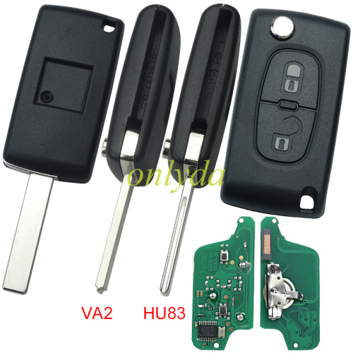 KYDZ Brand Peugeot CE0523 2 Button Flip  Remote Key with 434mhz  (battery on PCB) with ASK model  with VA2 and HU83 blade , please choose the key shell with 46 chip