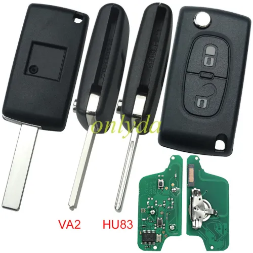 KYDZ Brand Peugeot CE0523 2 Button Flip  Remote Key with 434mhz  (battery on PCB) with ASK model  with VA2 and HU83 blade , please choose the key shell with 46 chip