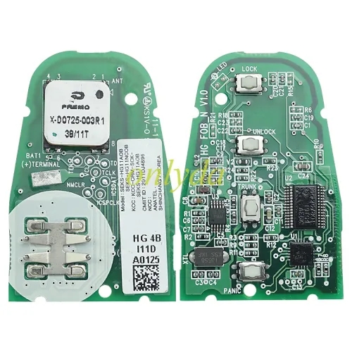 original Hyundai 3+1 button remote key 434mhz with  8A 128 BIT Toyota H chip  Model: Seks-HG11A0B Kcc-CRM-SCK-SEKS-HG11AOB   CMIIT ID:2011DJ4896 Hyundai Azera Grandeur 2012 + Genuine board Smart Key  95440-3V035