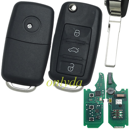 For VW Touareg Phaeton 2002+ keyless go 3 button remote Flip Key  Frequency:315MHZ,433MHz / Transponder: 7942/7944/HITAG 2 / Blade signature:HU66 / Immobiliser System:KESSY / Part No: 3D0959753AK/AA/AM