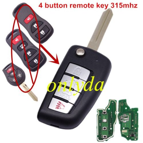 For Nissan 4 button  remote key with 315mhz   electronic wave model FCCID is KBRASTU15