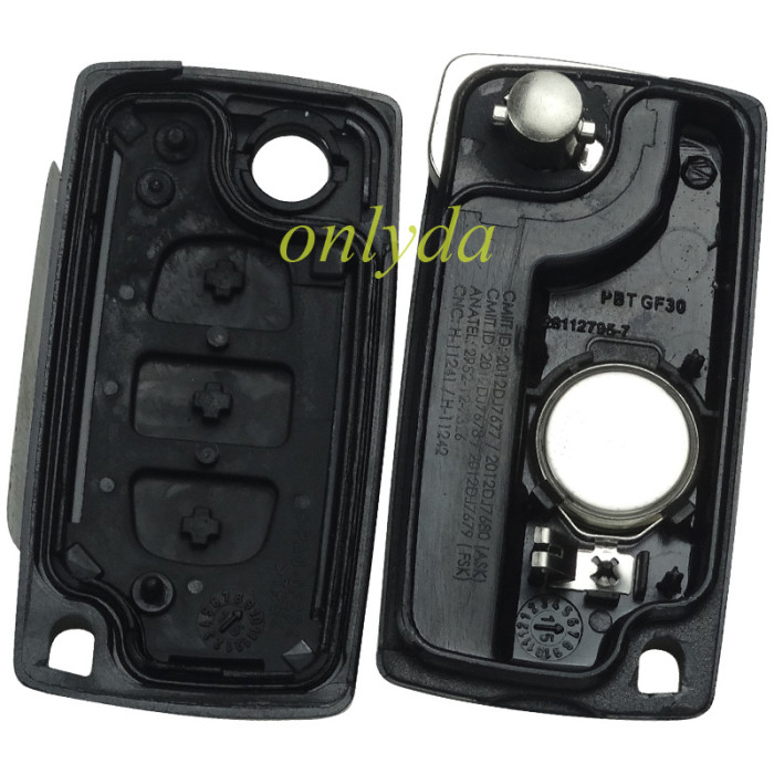 Original 100%new brand Peugeot 2 /3 Button Flip  Remote Key with 46 chip FSK model 433mhz NO blade