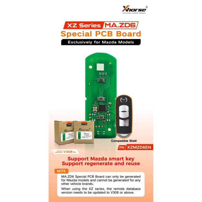 Only PCB Xhorse smart remote key for Mazda  PN: XZMZD6EN