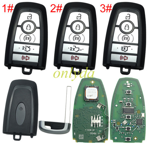 For Ford keyless 4+1 button  remote key  with 902mhz with HITAG PRO 49chip   HC3T-15K601-BA A2C39435000 IC:7812A-A2C39435000 FCC ID:M3N-A2C93142600 OEM PCB+aftermarket shell