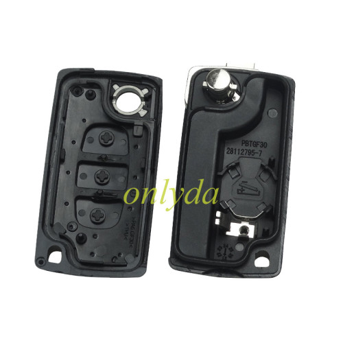 For Peugeot flip remote replacement key shell,blade NE73-with battery clamp without badge,pls choose the button
