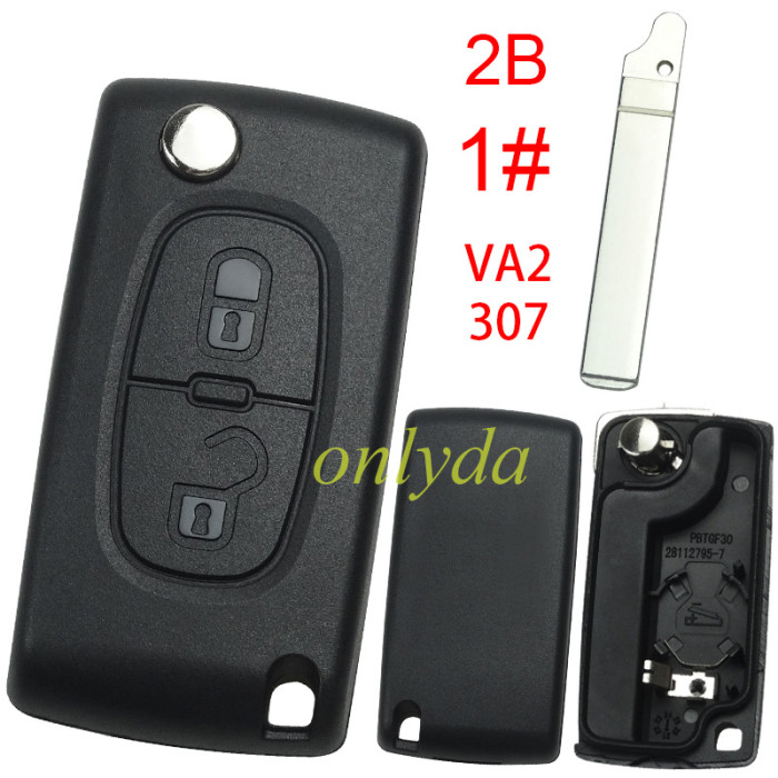For Peugeot flip remote replacement key shell,blade VA2-with battery clamp without badge,pls choose the button