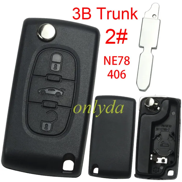 For Peugeot flip remote replacement key shell,blade NE78-with battery clamp without badge,pls choose the button