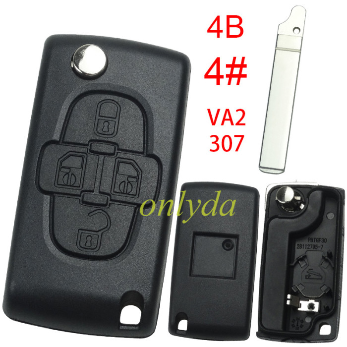 For Peugeot flip remote replacement key shell,blade VA2-with battery clamp with logo place,pls choose the button