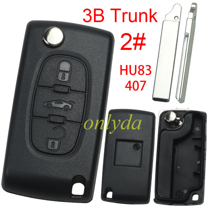 For Citroen flip remote replacement key shell,blade HU83-without battery clamp with badge place,pls choose the button