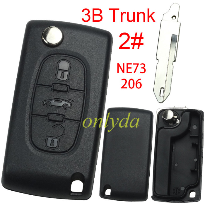 For Peugeot flip remote replacement key shell,blade NE73-without battery clamp without badge,pls choose the button