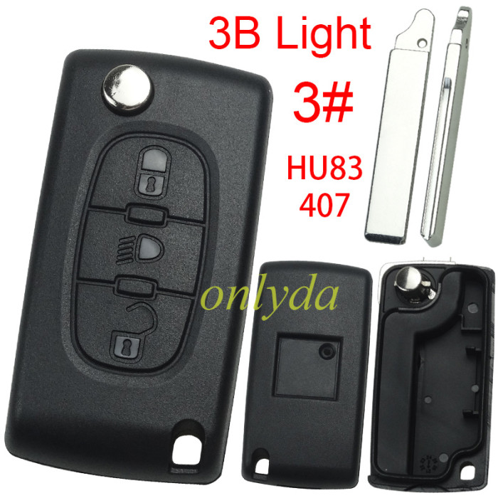 For Peugeot flip remote replacement key shell,blade HU83-without battery clamp with badge place,pls choose the button