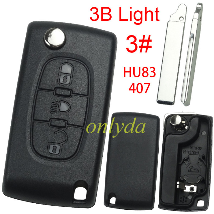 For Peugeot flip remote replacement key shell,blade HU83-with battery clamp without badge,pls choose the button
