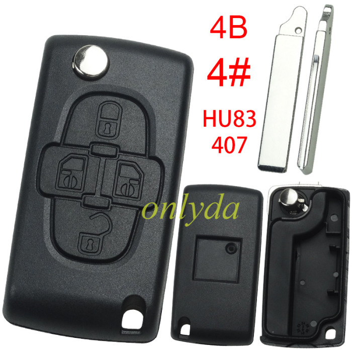 For Citroen flip remote replacement key shell,blade HU83-without battery clamp with badge place,pls choose the button