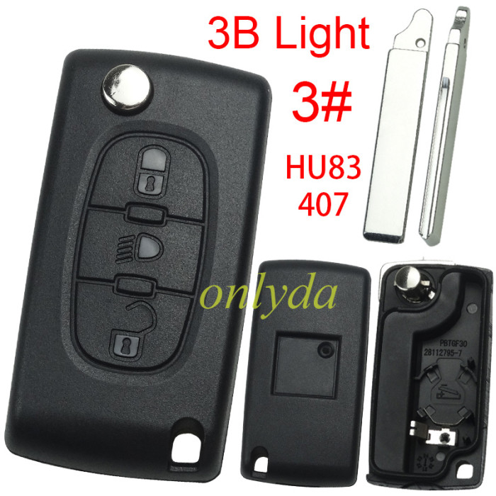 For Peugeot flip remote replacement key shell,blade HU83 with battery clamp with badge place,pls choose the button
