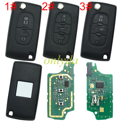 Original 100%new brand Peugeot 2 /3 Button Flip  Remote Key with 46 chip FSK model 433mhz NO blade