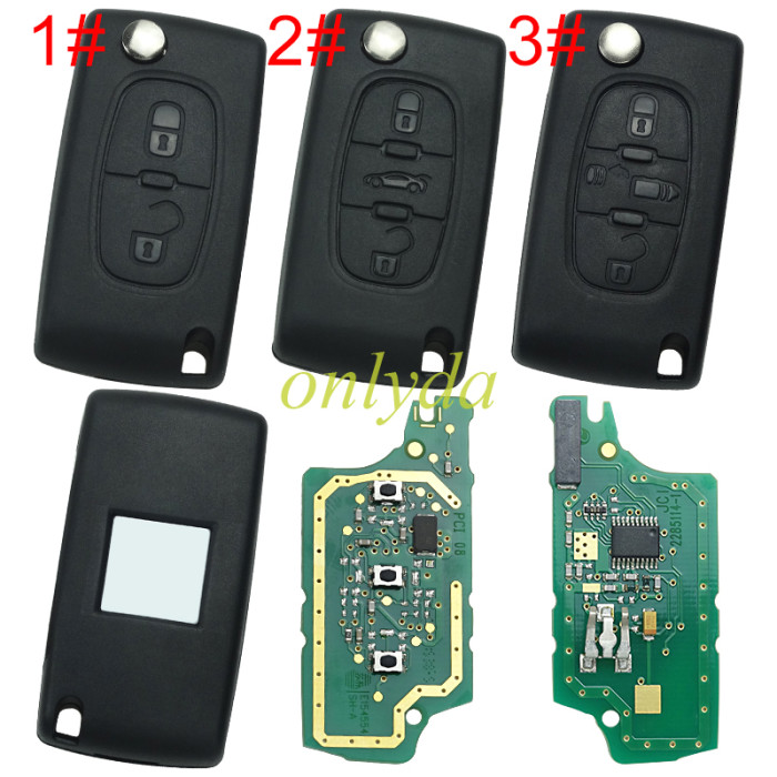 Original 100%new brand Peugeot 2 /3 Button Flip  Remote Key with 46 chip FSK model 433mhz NO blade