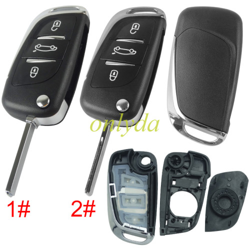 For Peugeot 3 button remote key shell with badge, pls choose the blade HU83/VA2