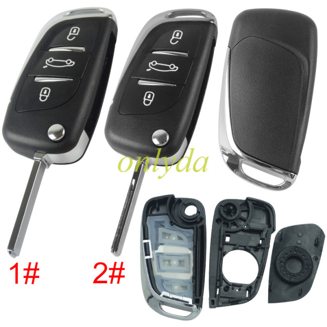 For Peugeot 3 button remote key shell with badge, pls choose the blade HU83/VA2