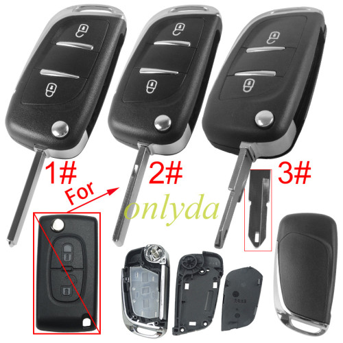 For Peugeot modified 2 button remote key shell without battery clamp without badge place, pls choose the blade type  1#-VA2 2#-HU83 3#-NE73