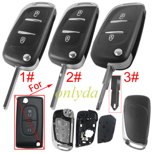 For Peugeot modified 2 button remote key shell with battery clamp without badge place, pls choose the blade type  1#-VA2 2#-HU83 3#-NE73