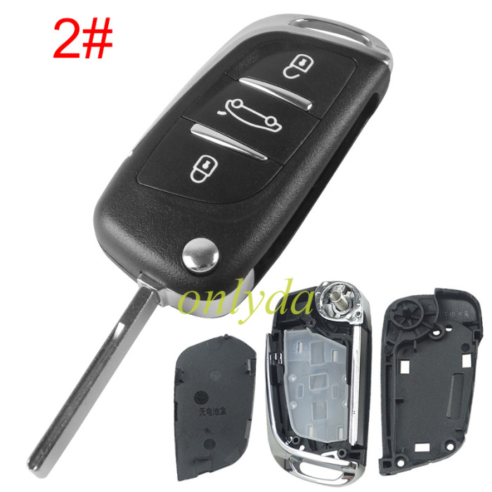 For Peugeot modified 3 button remote key shell without battery clamp without badge place, pls choose the blade type  1#-VA2 2#-HU83 3#-NE73