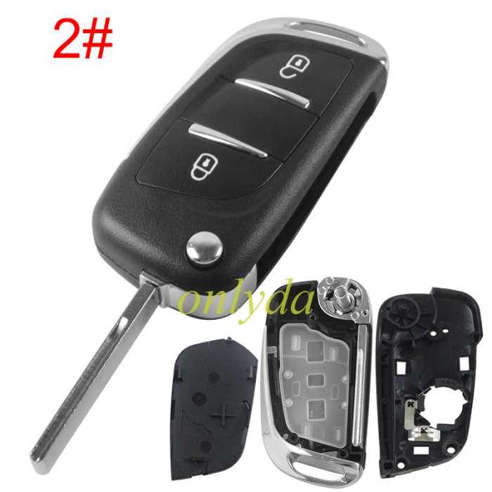 For Peugeot modified 2 button remote key shell with battery clamp without badge place, pls choose the blade type  1#-VA2 2#-HU83 3#-NE73