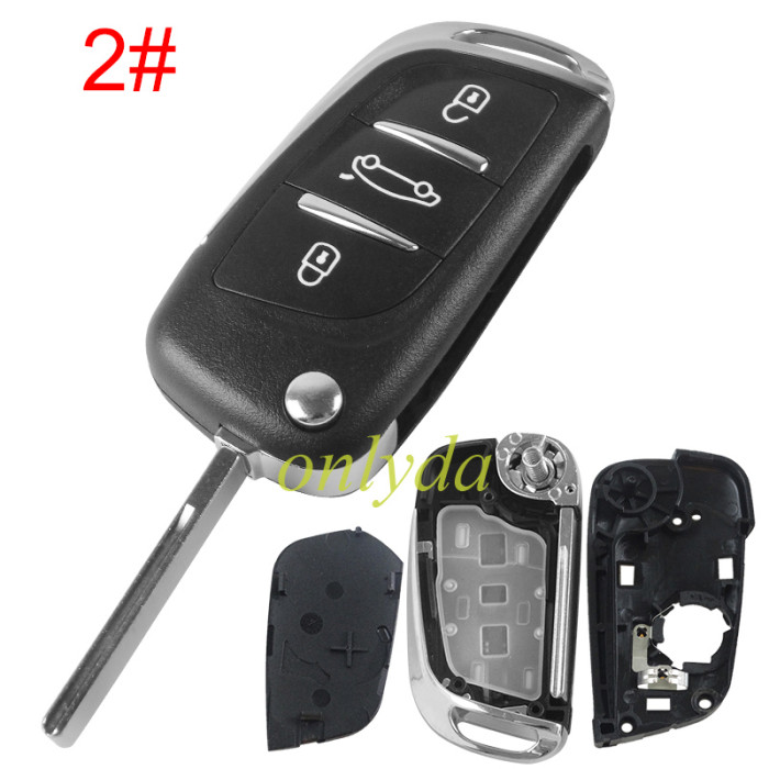 For Peugeot modified 3 button remote key shell with battery clamp without badge place, pls choose the blade type  1#-VA2 2#-HU83 3#-NE73