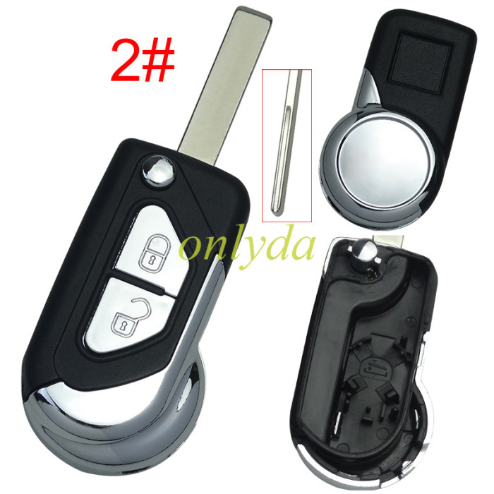 For Peugeot modified 2 button remote key shell with battery clamp, pls choose the blade type HU83/VA2
