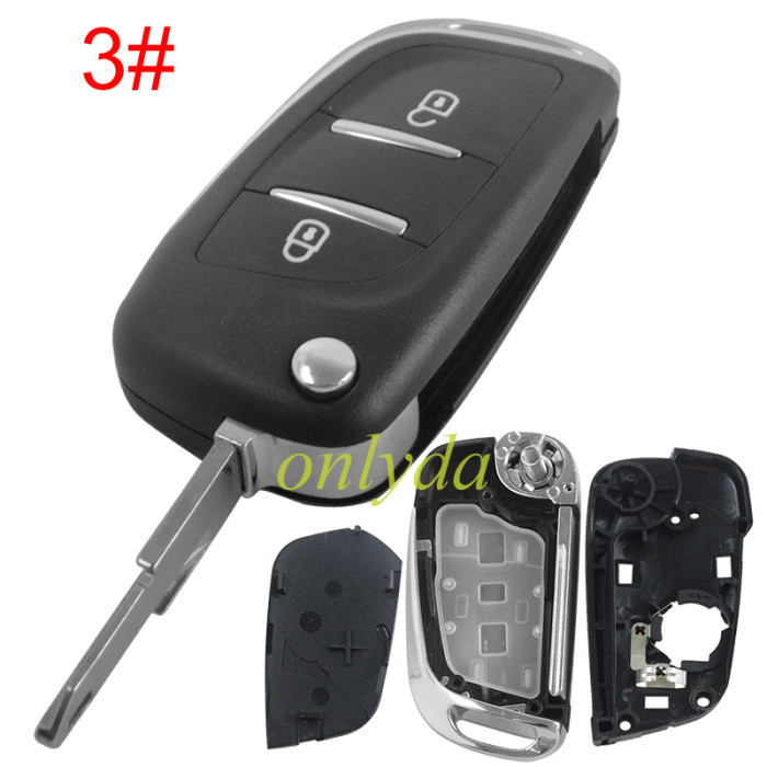 For Peugeot modified 2 button remote key shell with battery clamp without badge place, pls choose the blade type  1#-VA2 2#-HU83 3#-NE73