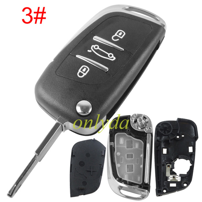 For Peugeot modified 3 button remote key shell with battery clamp without badge place, pls choose the blade type  1#-VA2 2#-HU83 3#-NE73