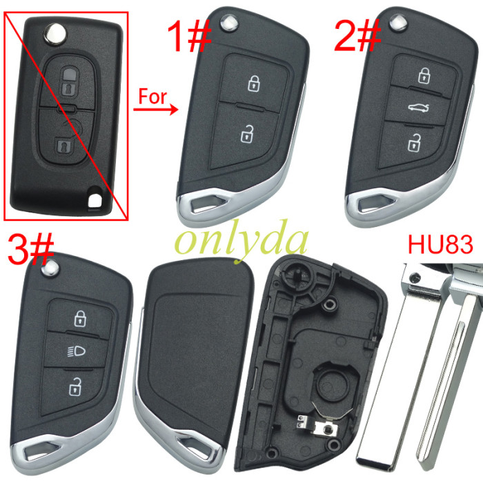 For Citroen modified  remote key shell with battery clamp without badge place, blade HU83. pls choose the button type
