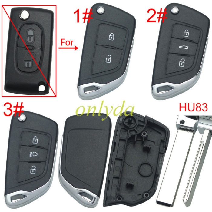 For Peugeot modified  remote key shell without battery clamp without badge place, blade HU83. pls choose the button type