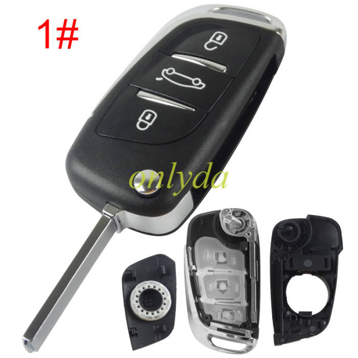 For Citroen 3 button remote key shell with badge, pls choose the blade type 1#-VA2 2#-HU83 3#-NE73