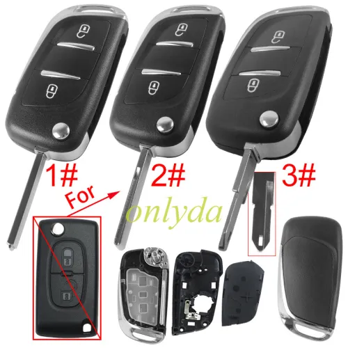 For Citroen modified 2 button remote key shell with battery clamp without badge place, pls choose the blade type  1#-VA2 2#-HU83 3#-NE73