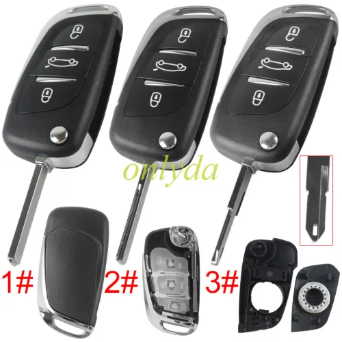 For Citroen 3 button remote key shell with badge, pls choose the blade type 1#-VA2 2#-HU83 3#-NE73