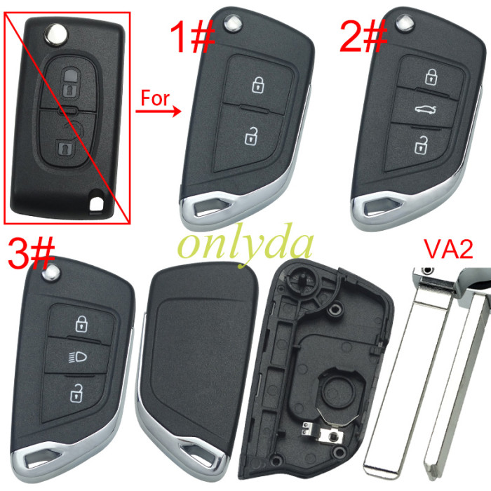 For Citroen modified  remote key shell with battery clamp with badge place, blade VA2. pls choose the button type