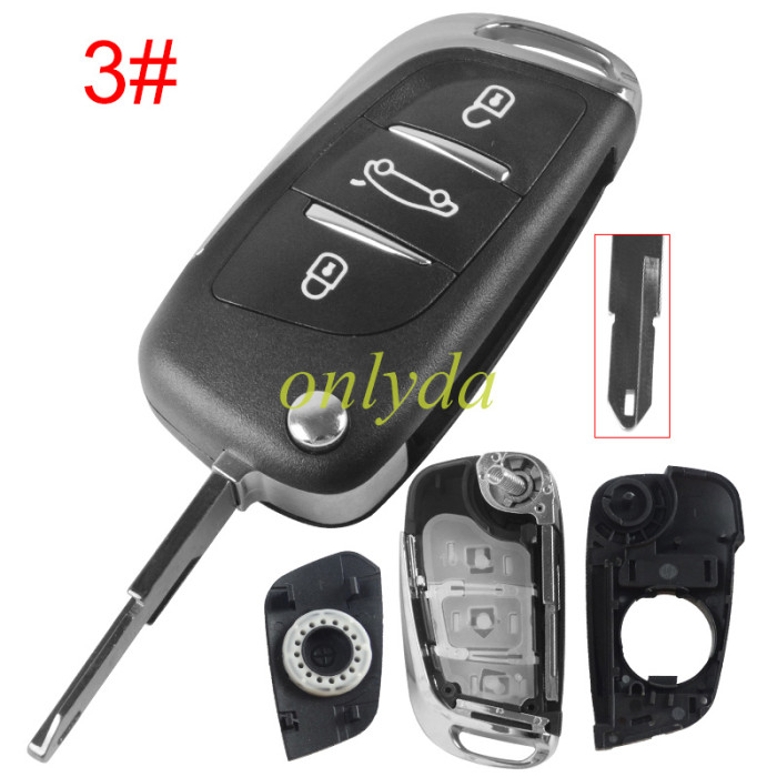 For Citroen 3 button remote key shell with badge, pls choose the blade type 1#-VA2 2#-HU83 3#-NE73