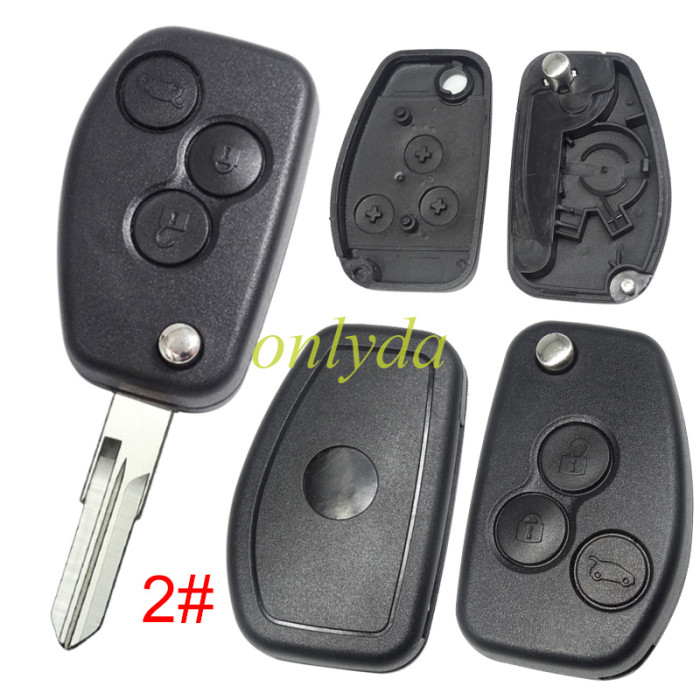 For Renault 3  button remote modified  flip key shell with blade , 1#206 2#Vac102 pls choose blade