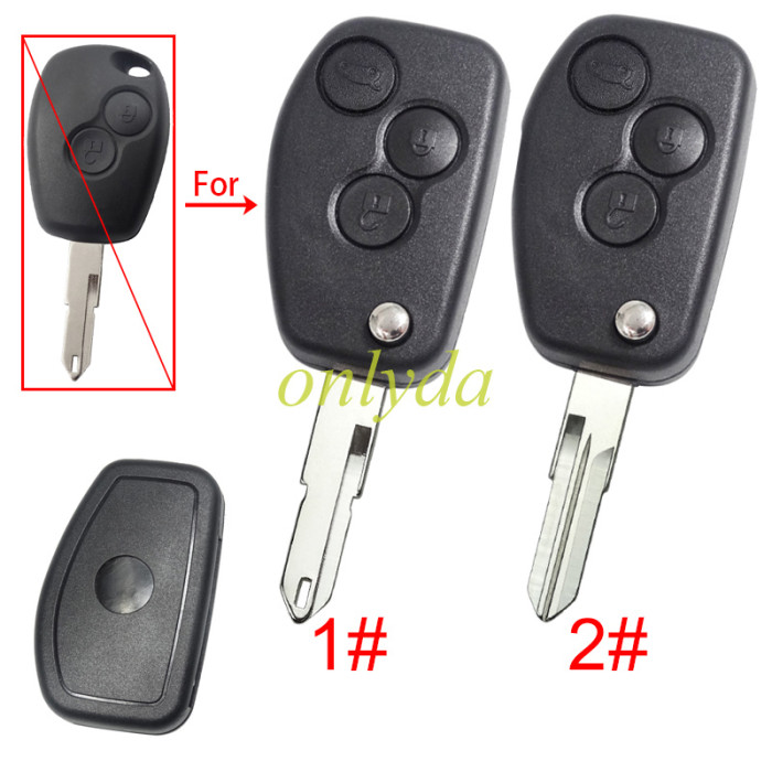 For Renault 3  button remote modified  flip key shell with blade , 1#206 2#Vac102 pls choose blade
