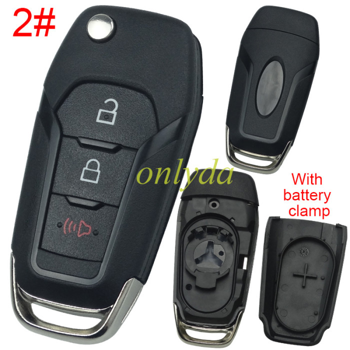 For Ford  flip remote key shell with Hu101 blade with battery clamp , with badge , pls choose button