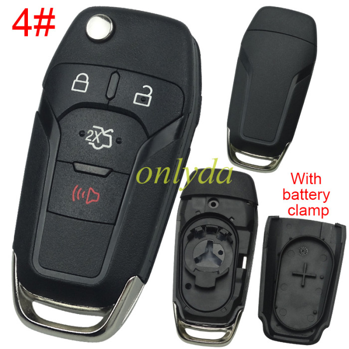 For Ford  flip remote key shell with Hu101 blade with battery clamp , without badge , pls choose button