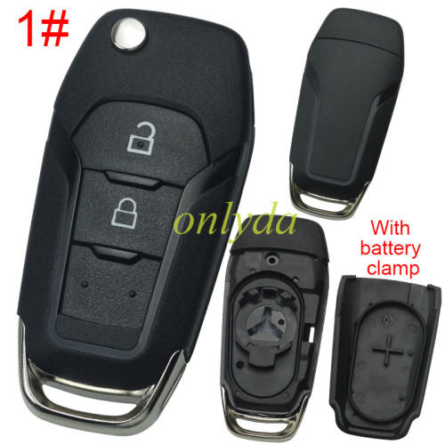 For Ford  flip remote key shell with Hu101 blade with battery clamp , without badge , pls choose button
