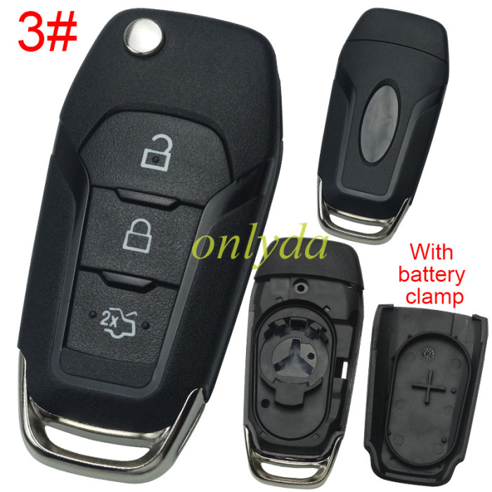 For Ford  flip remote key shell with Hu101 blade with battery clamp , with badge , pls choose button