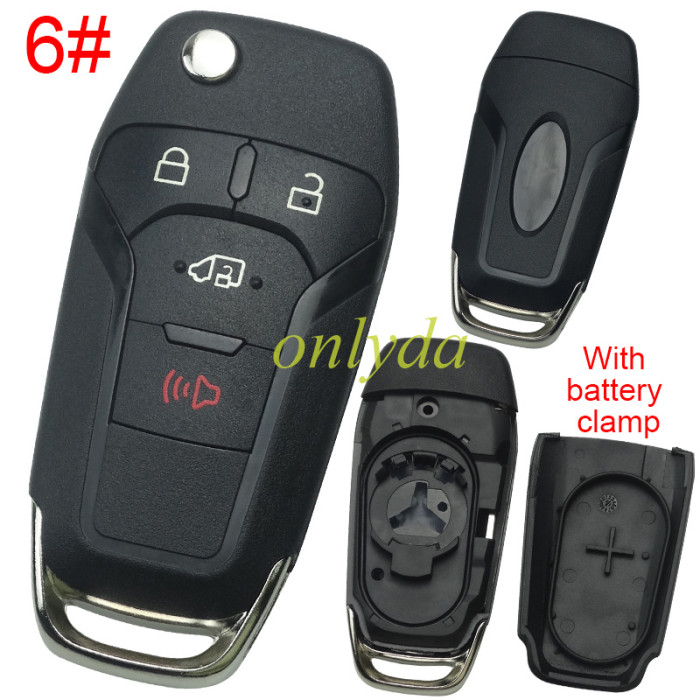For Ford  flip remote key shell with Hu101 blade with battery clamp , with badge , pls choose button