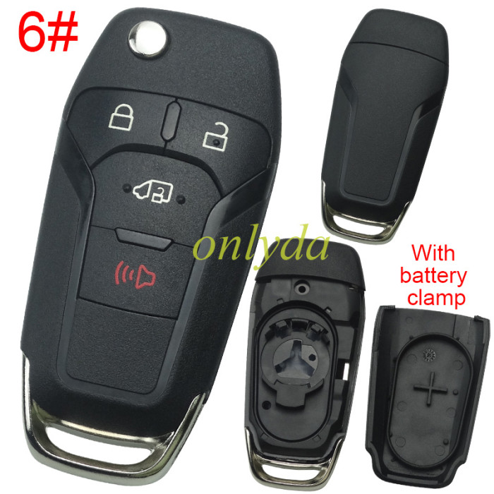 For Ford  flip remote key shell with Hu101 blade with battery clamp , without badge , pls choose button