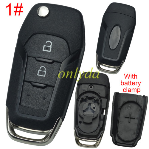 For Ford  flip remote key shell with Hu101 blade with battery clamp , with badge , pls choose button