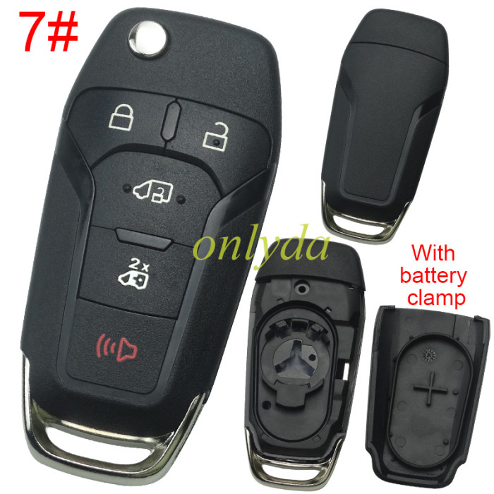 For Ford  flip remote key shell with Hu101 blade with battery clamp , without badge , pls choose button