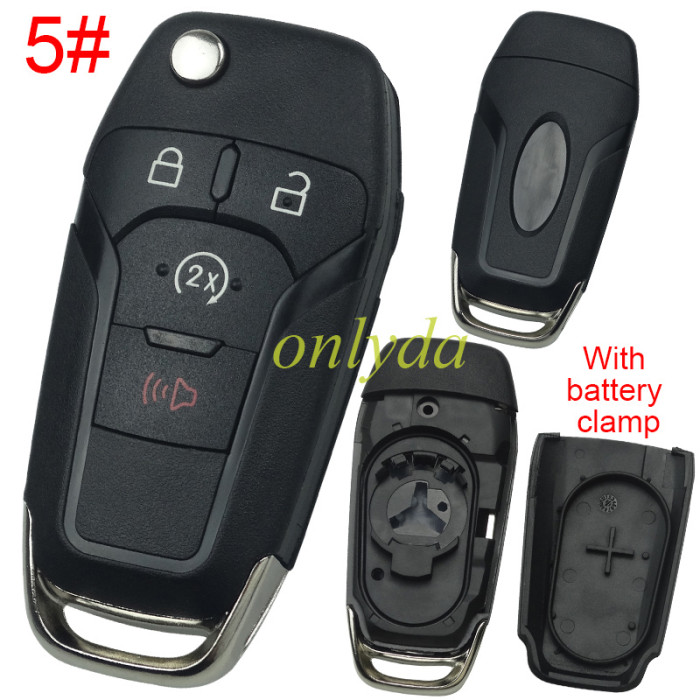 For Ford  flip remote key shell with Hu101 blade with battery clamp , with badge , pls choose button
