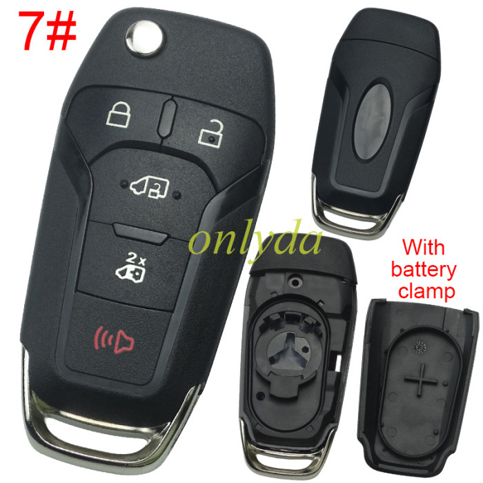 For Ford  flip remote key shell with Hu101 blade with battery clamp , with badge , pls choose button